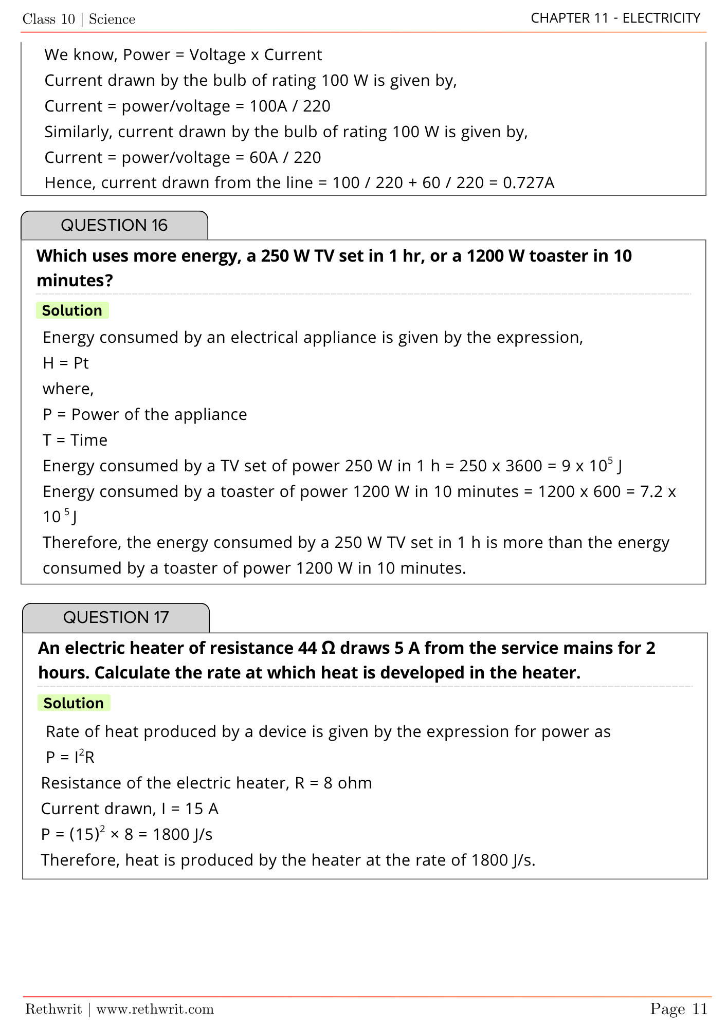 class 10 science ch 11 electricity ncert solutions