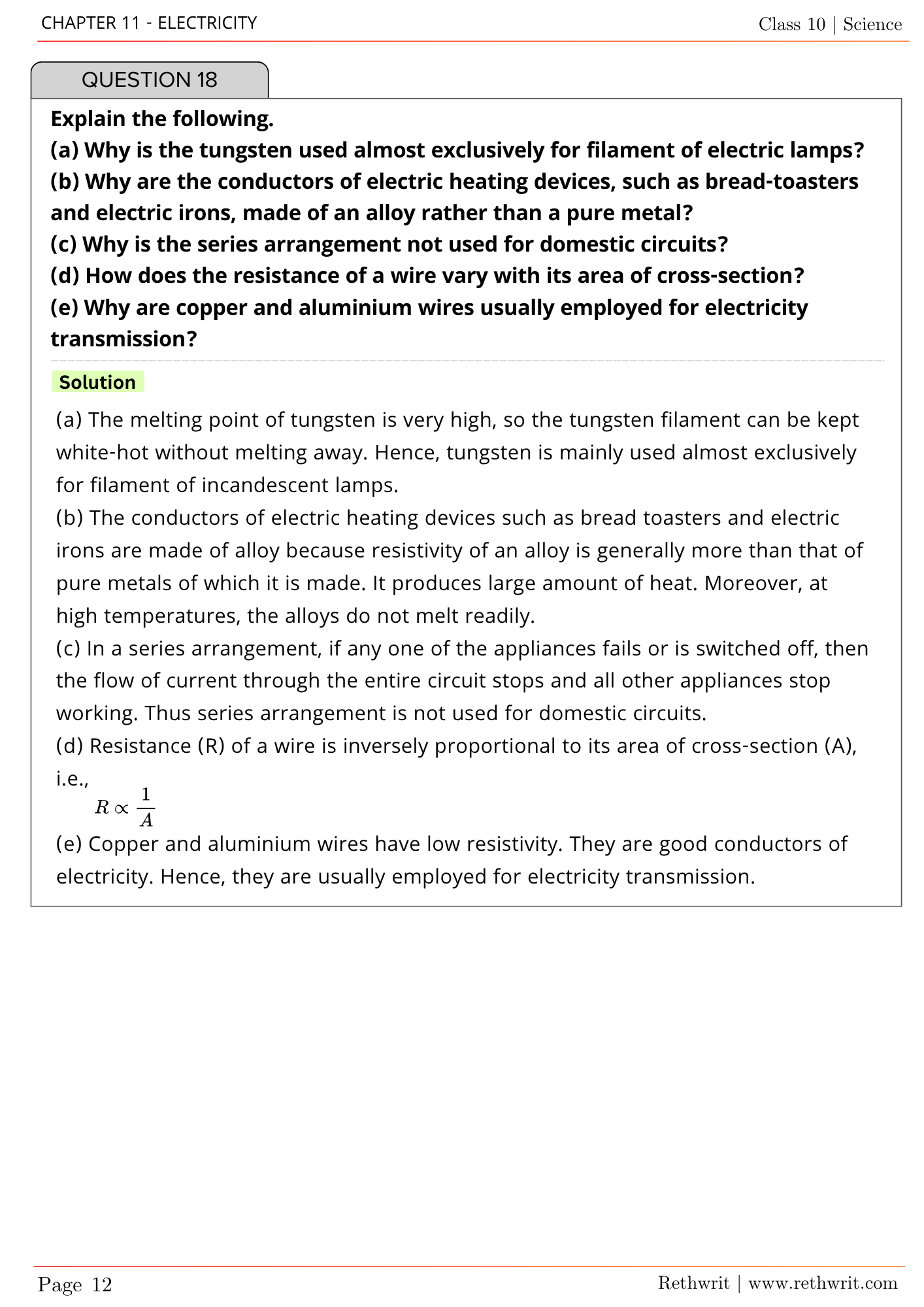 electricity class 10 questions and answers