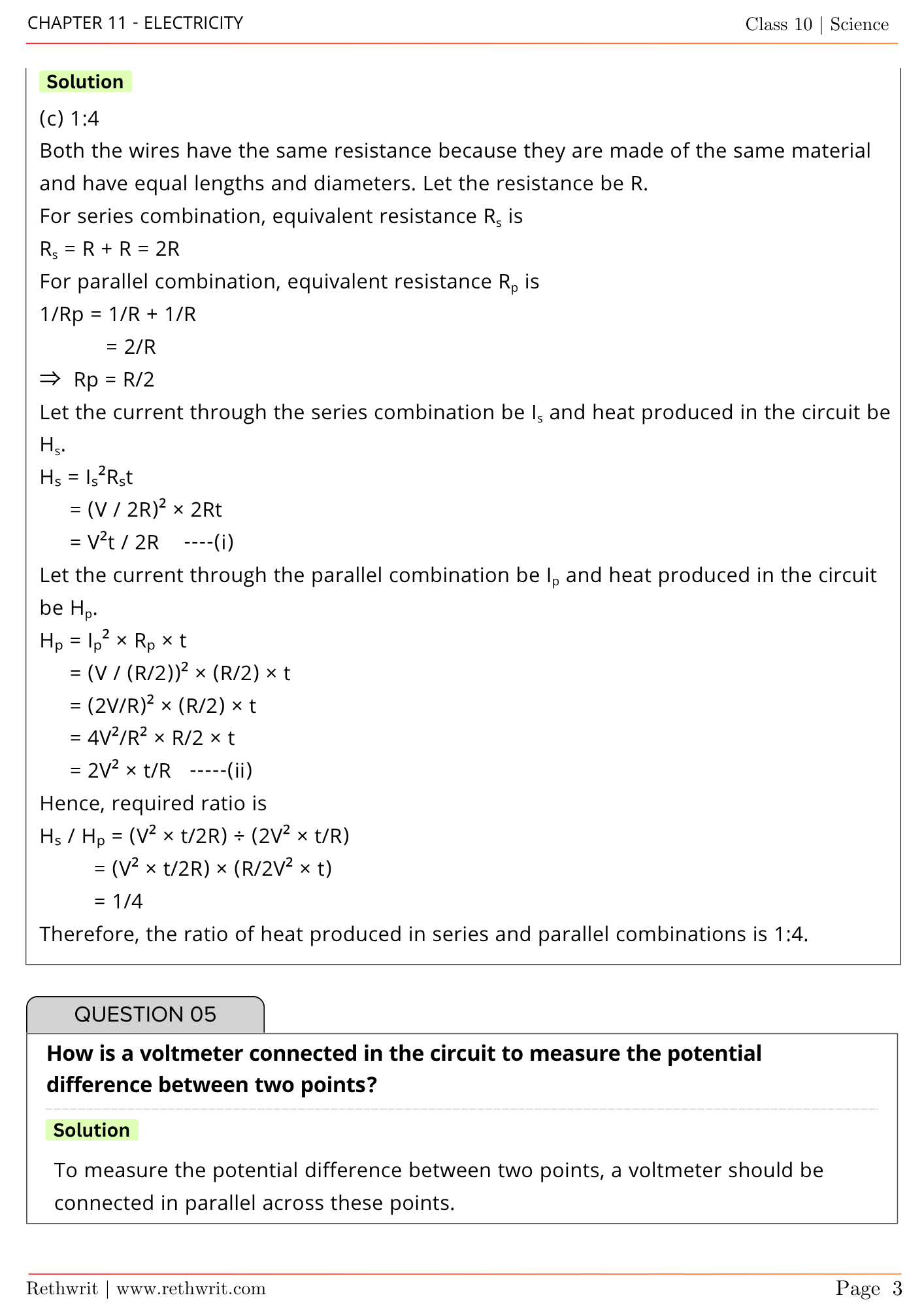 class 10 electricity ncert solutions