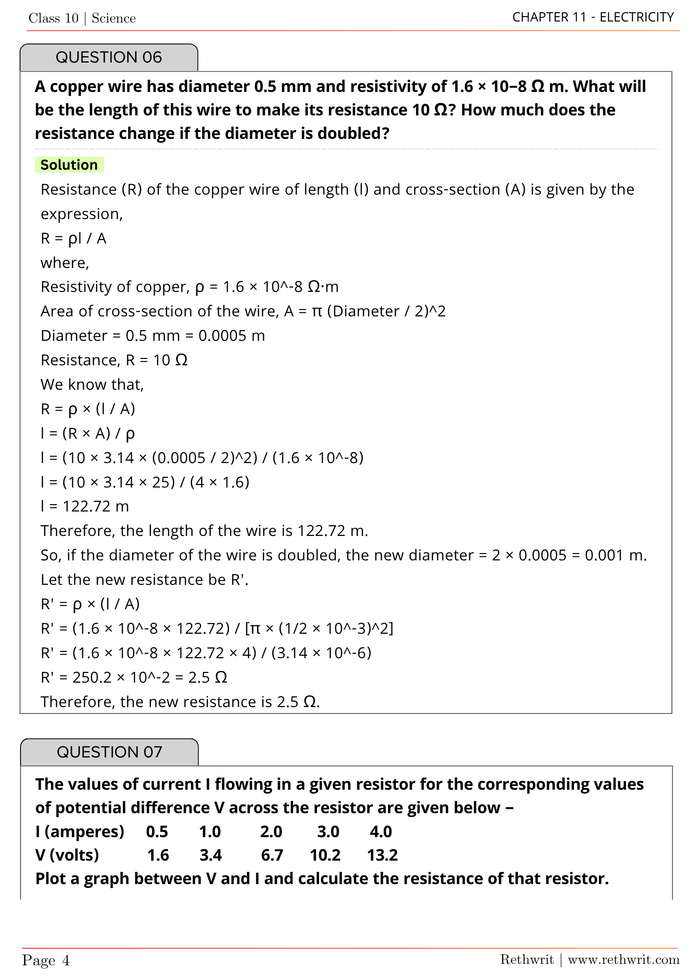 class 10 electricity ncert solutions