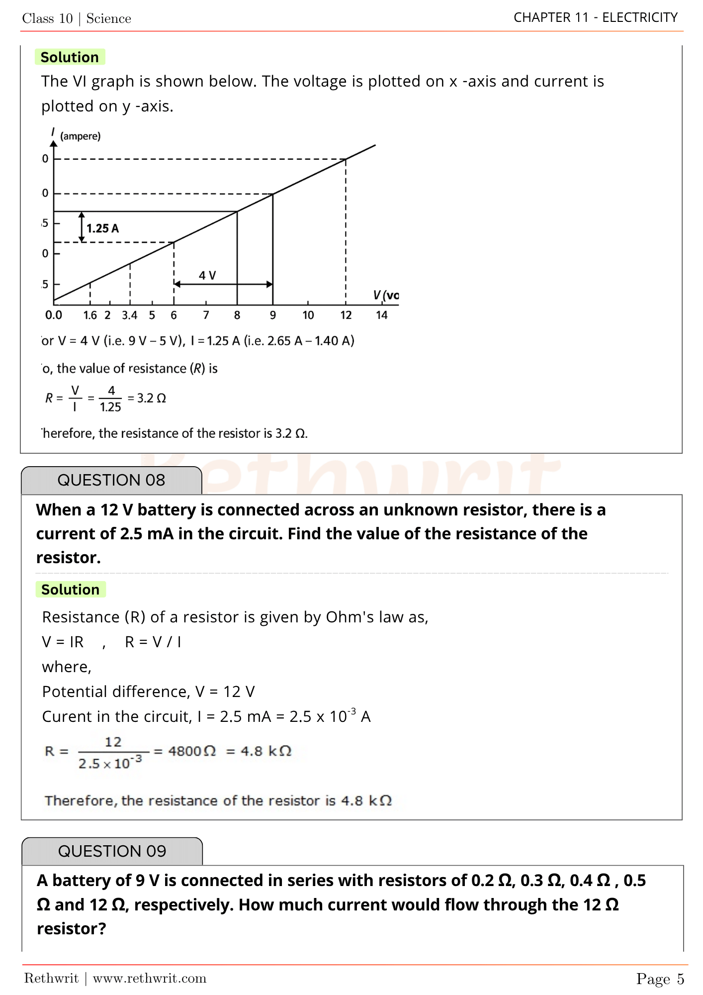 class 10 electricity ncert solutions
