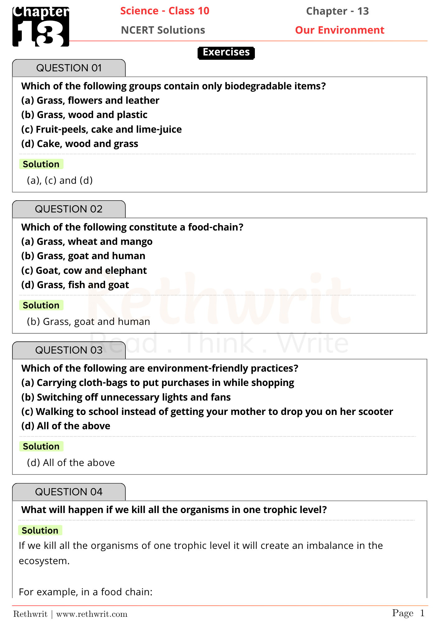class 10 our environment ncert solutions