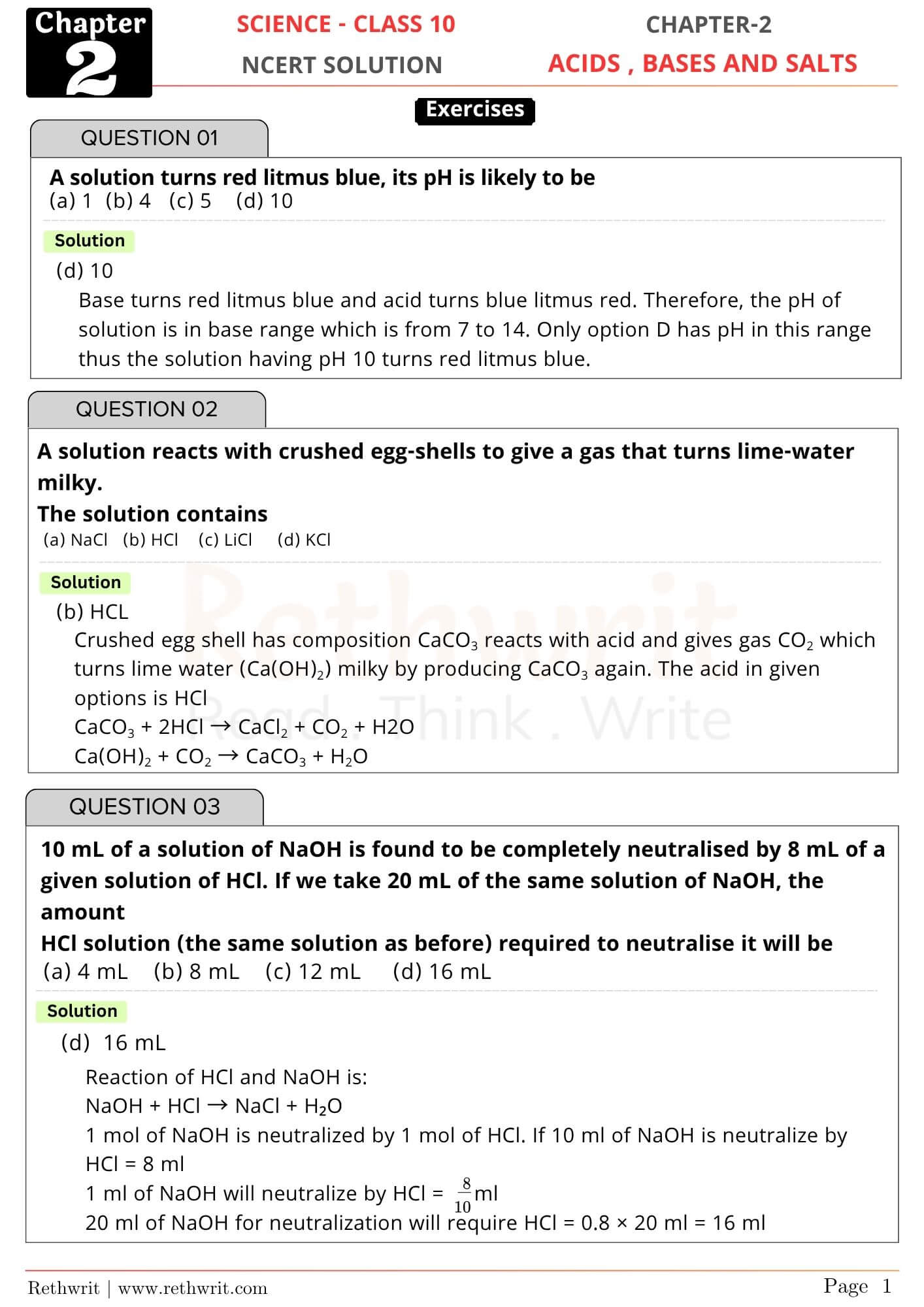 NCERT Solutions Class 10 Science Chapter 2