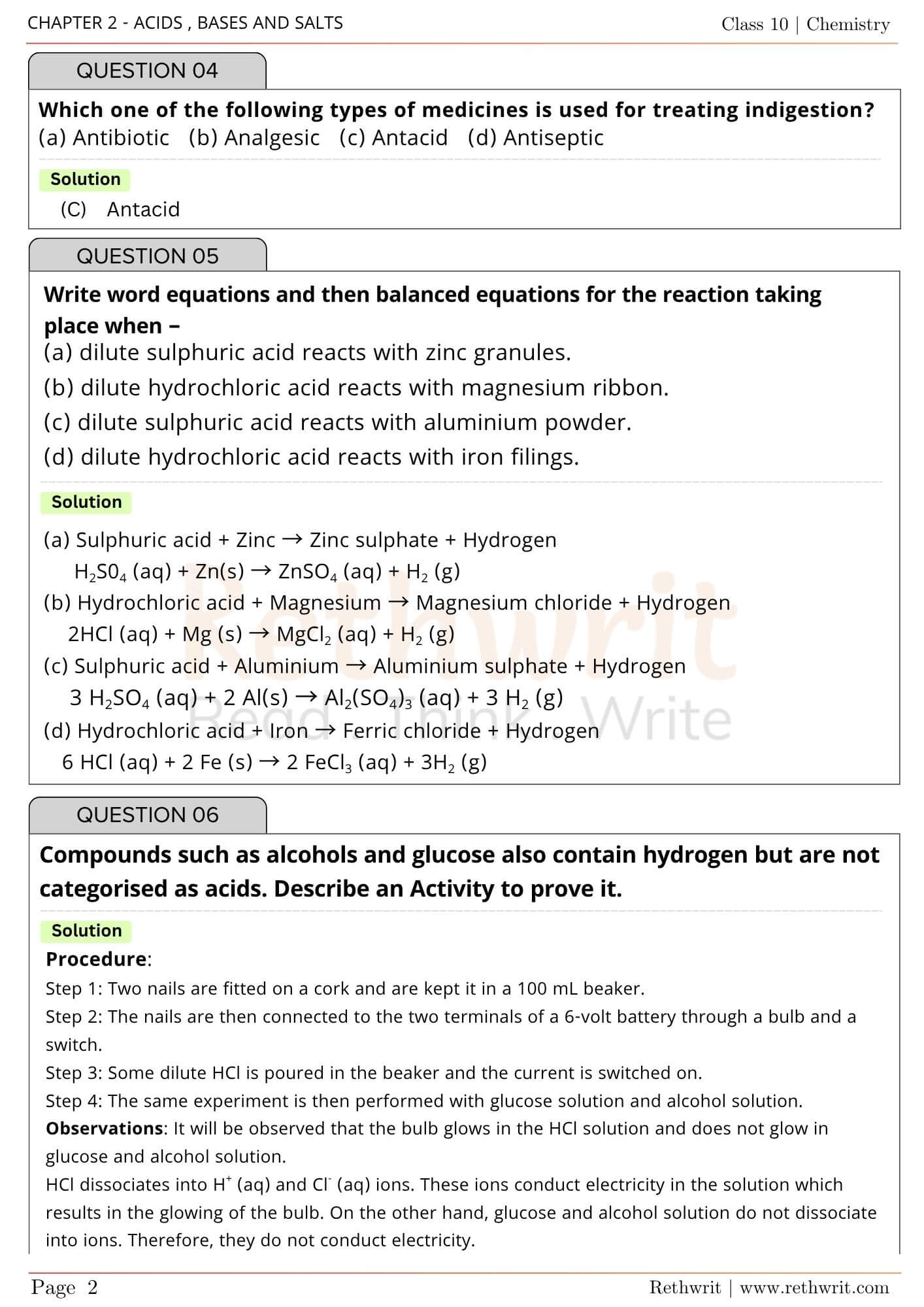 NCERT Solutions Class 10 Science Chapter 2