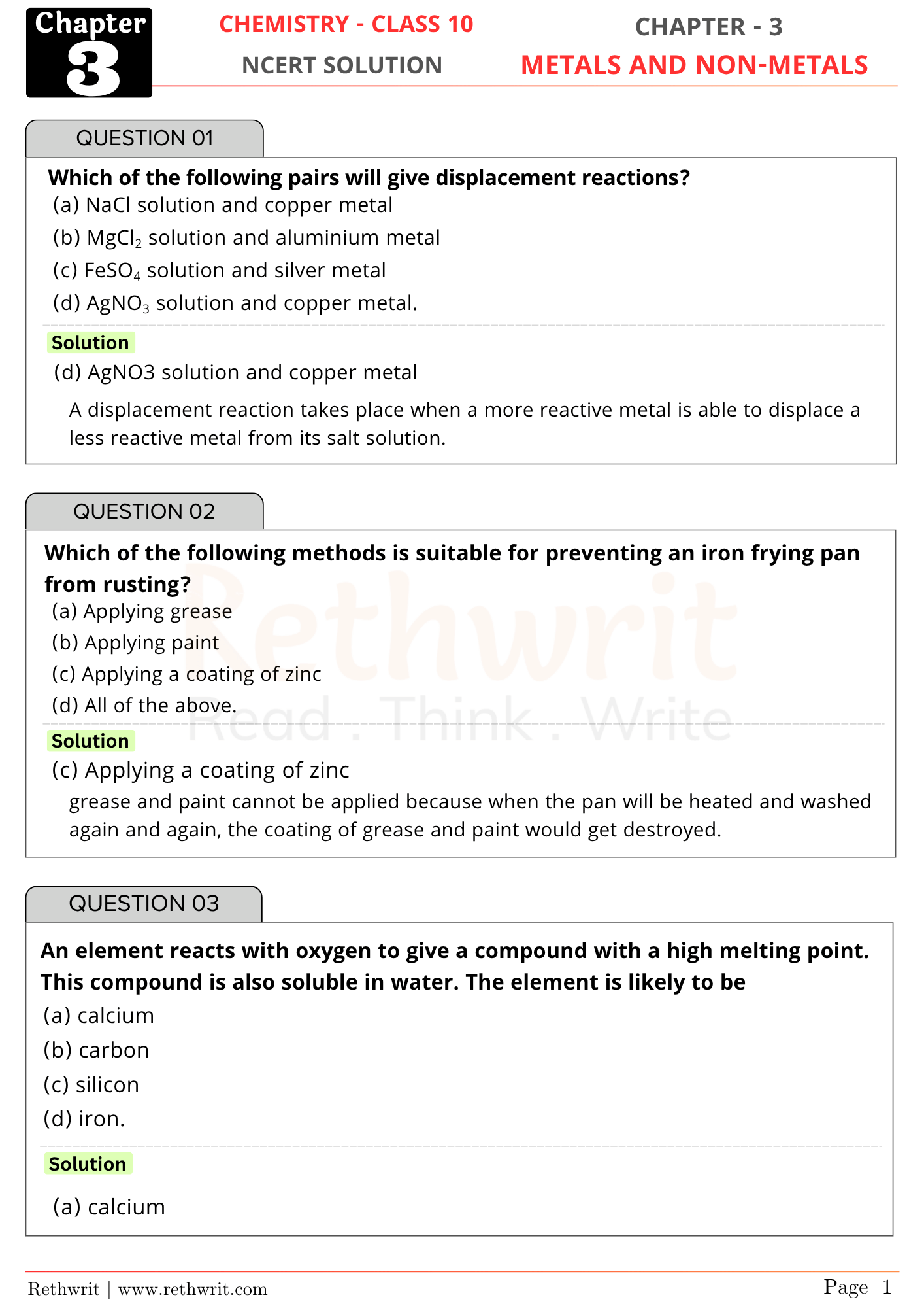 NCERT Solutions Class 10th Science Chapter 3
