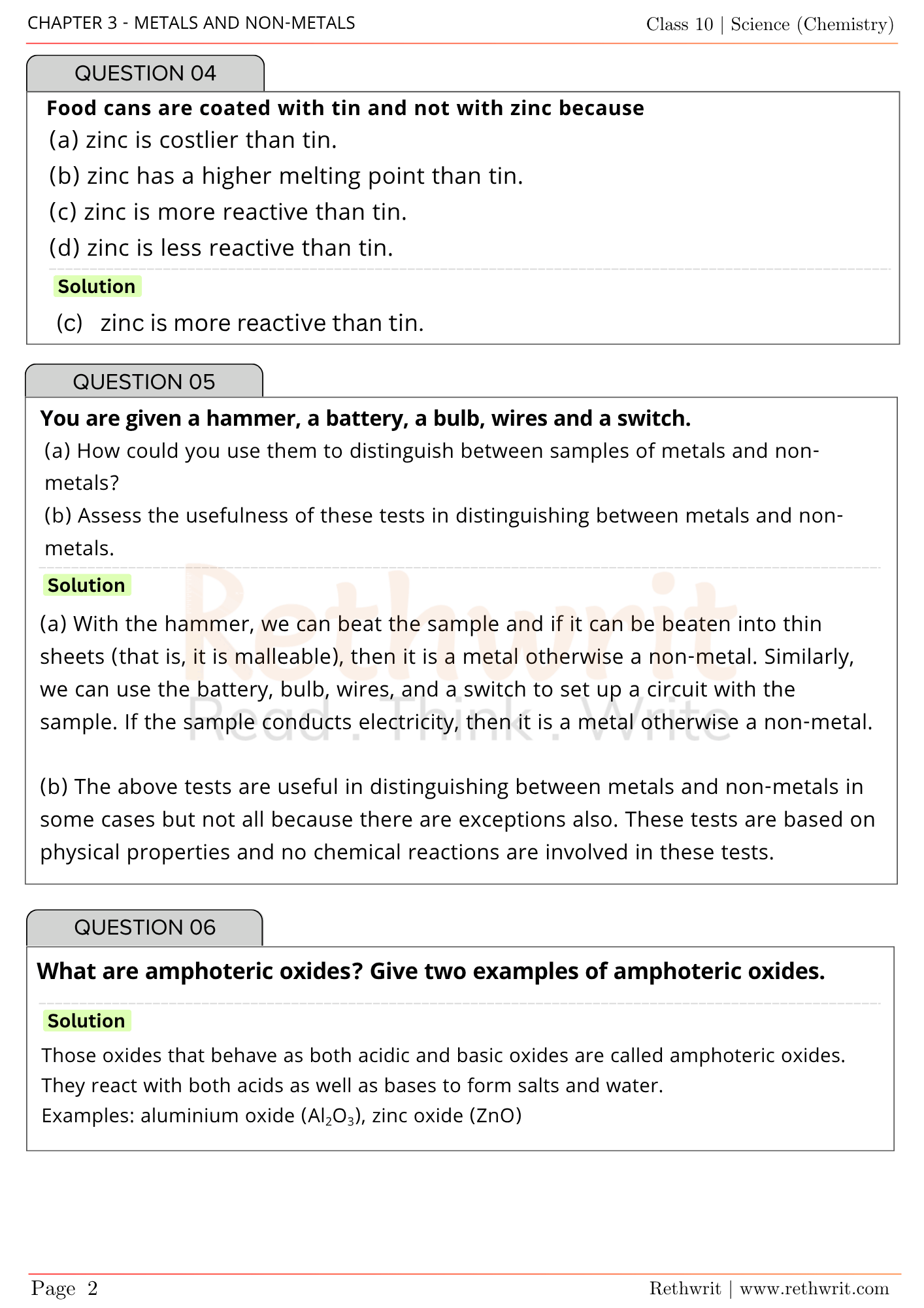 NCERT Solutions Class 10th Science Chapter 3