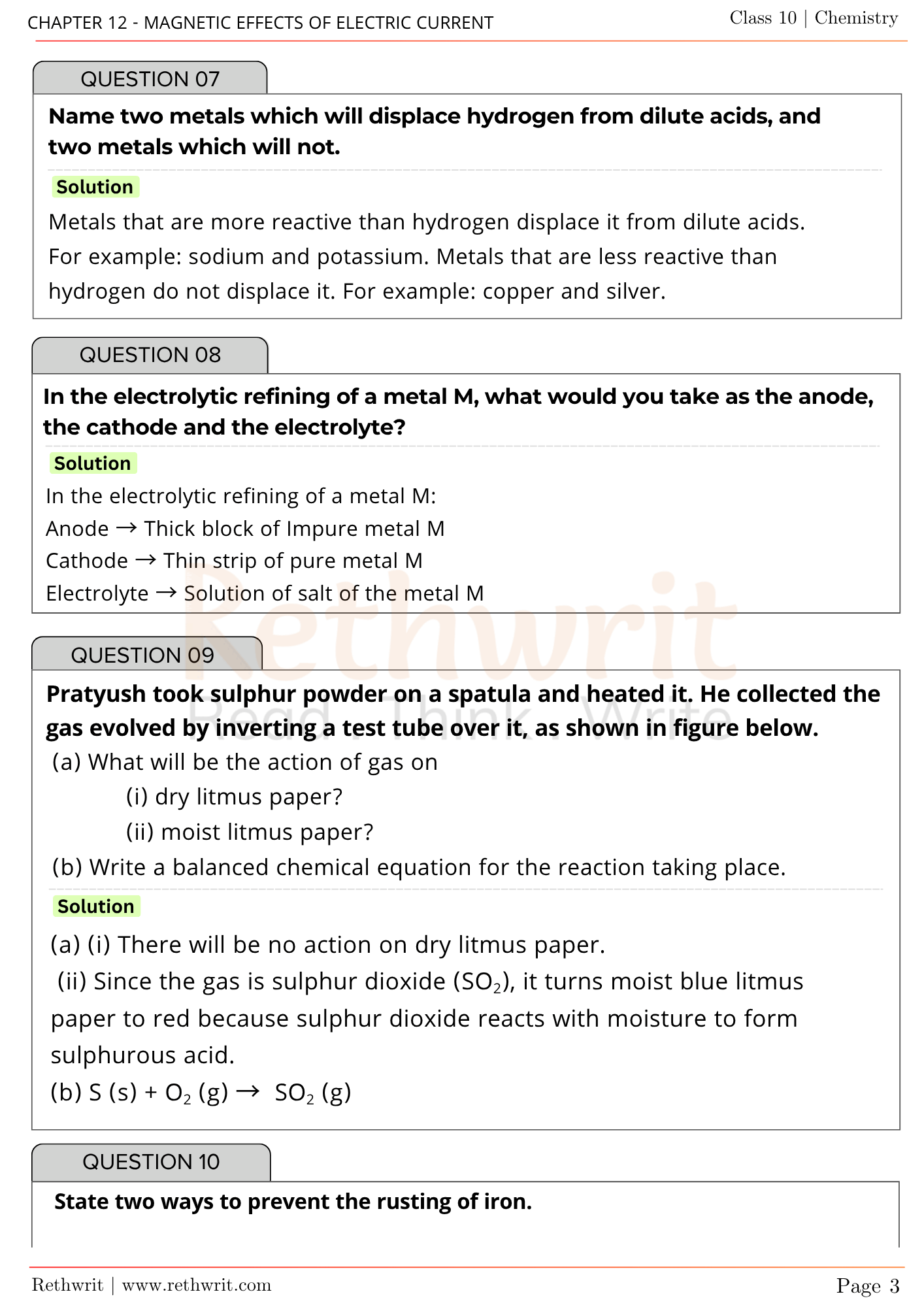 NCERT Solutions Class 10th Science Chapter 3