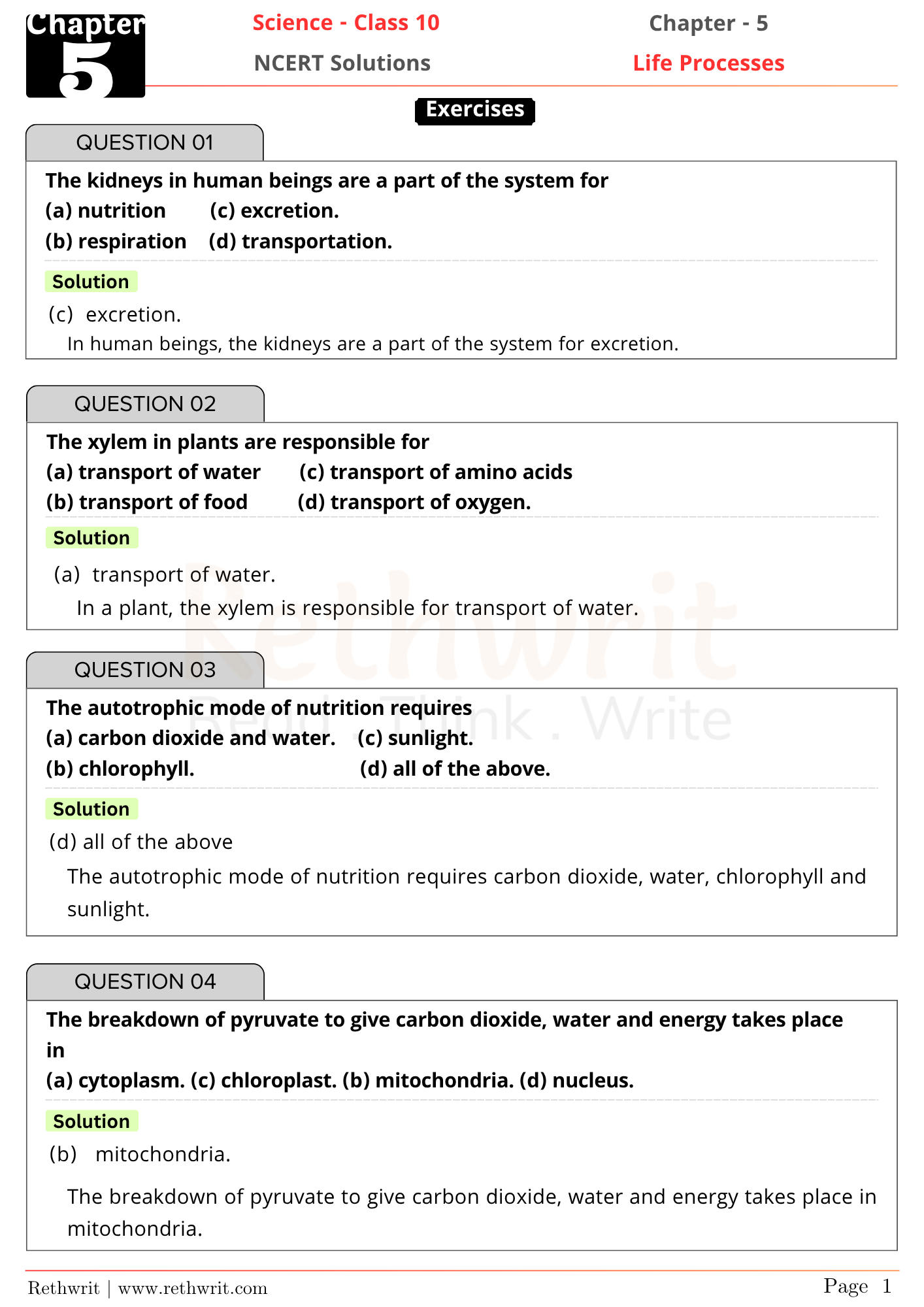 NCERT Solutions Class 10th Science Chapter 5