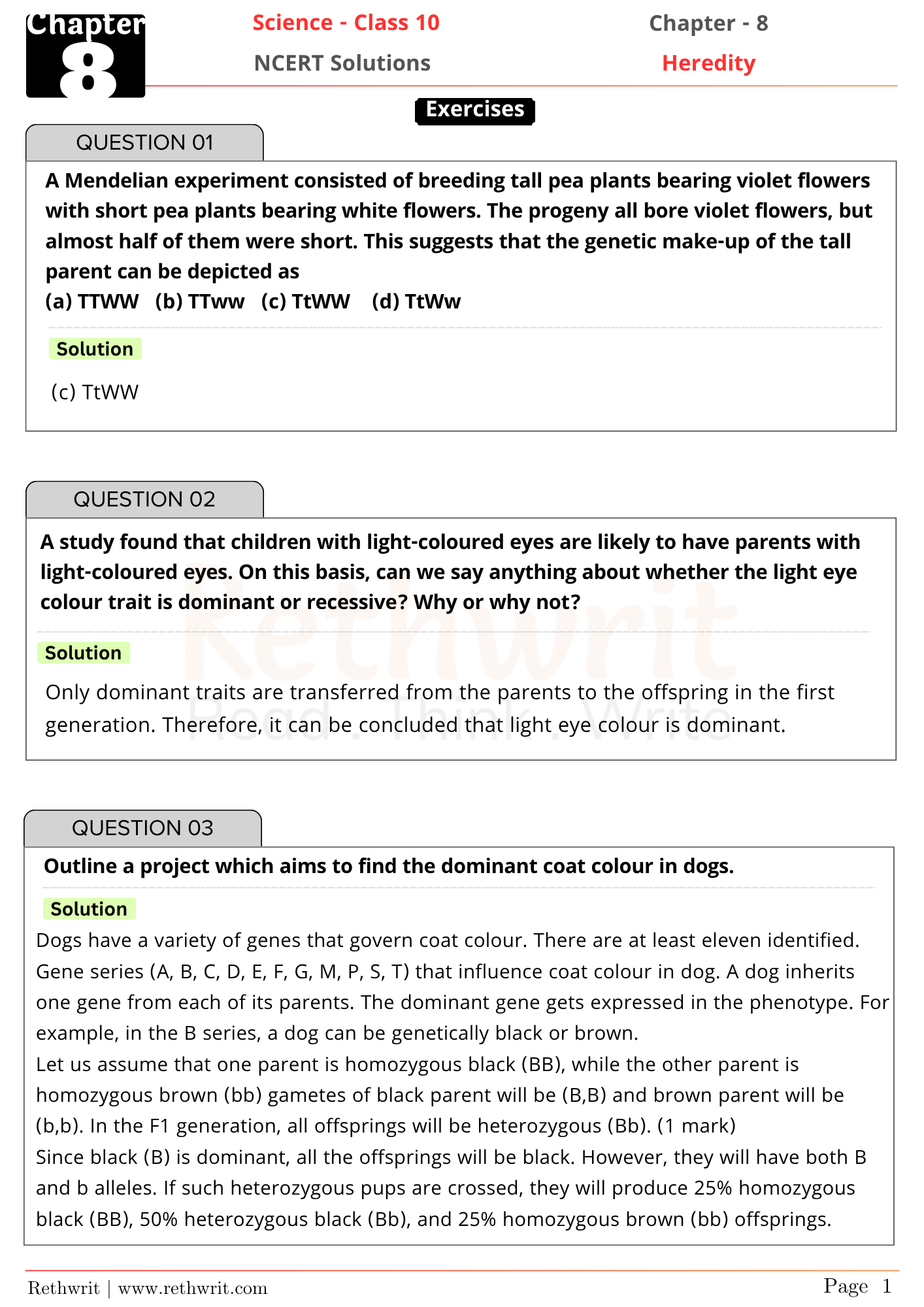 NCERT Solutions Class 10th Science Chapter 8