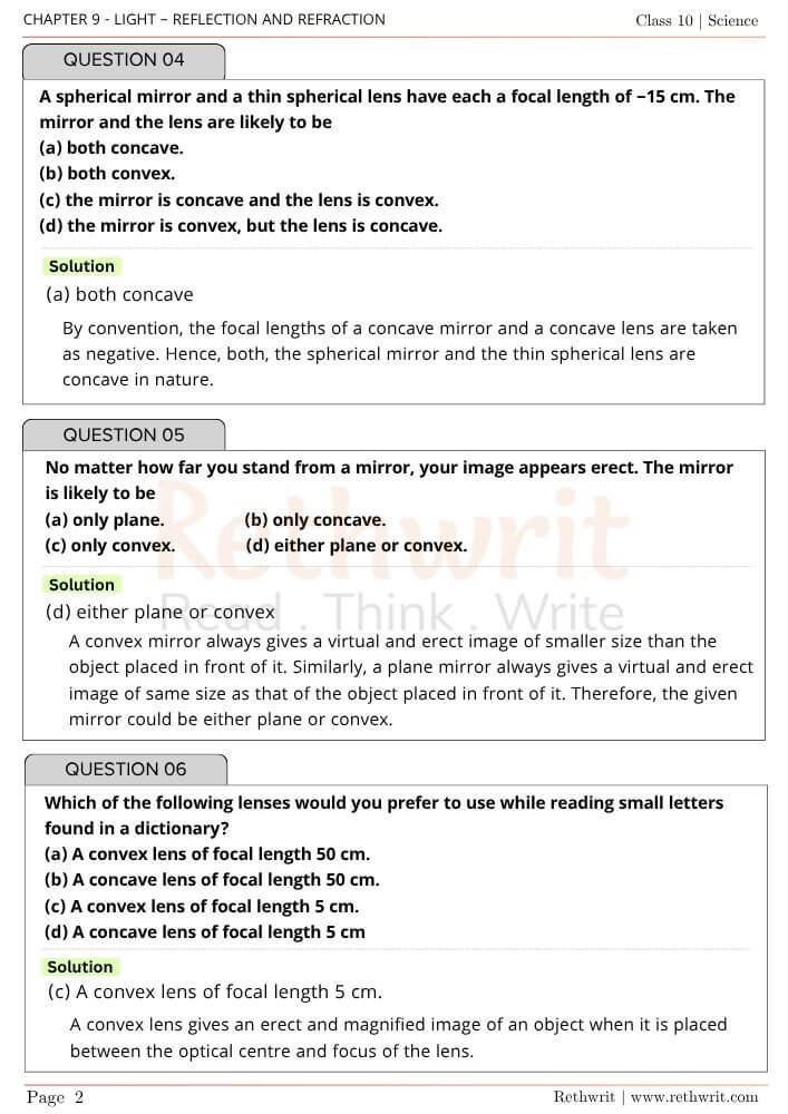 NCERT Solutions Class 10 Science Chapter 9