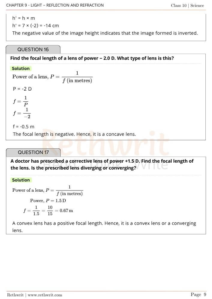 NCERT Solutions Class 10 Science Chapter 9