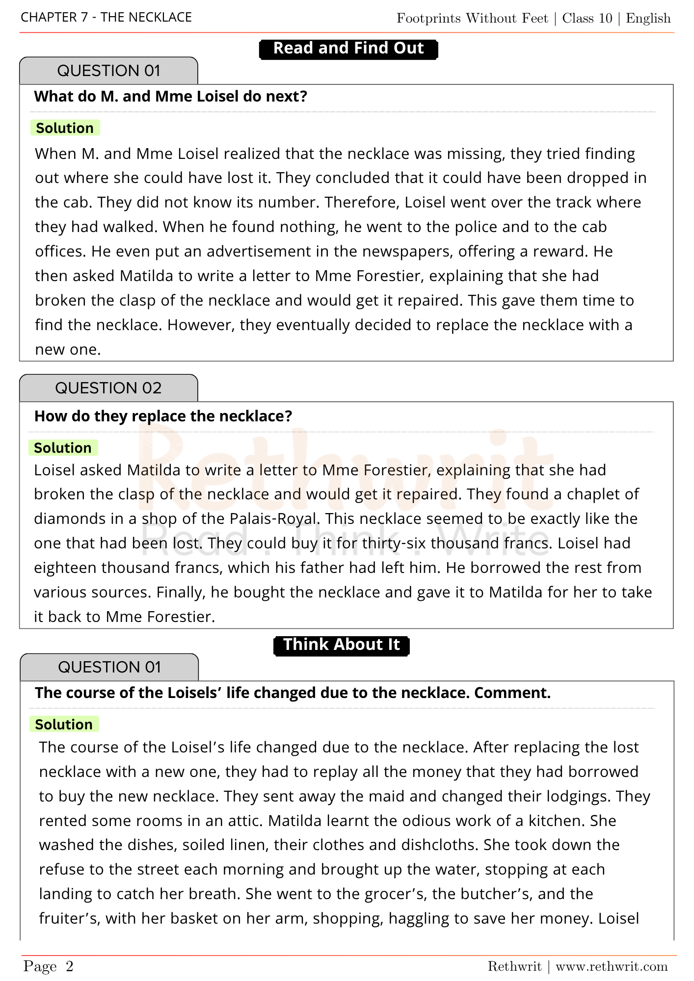 the necklace question answer