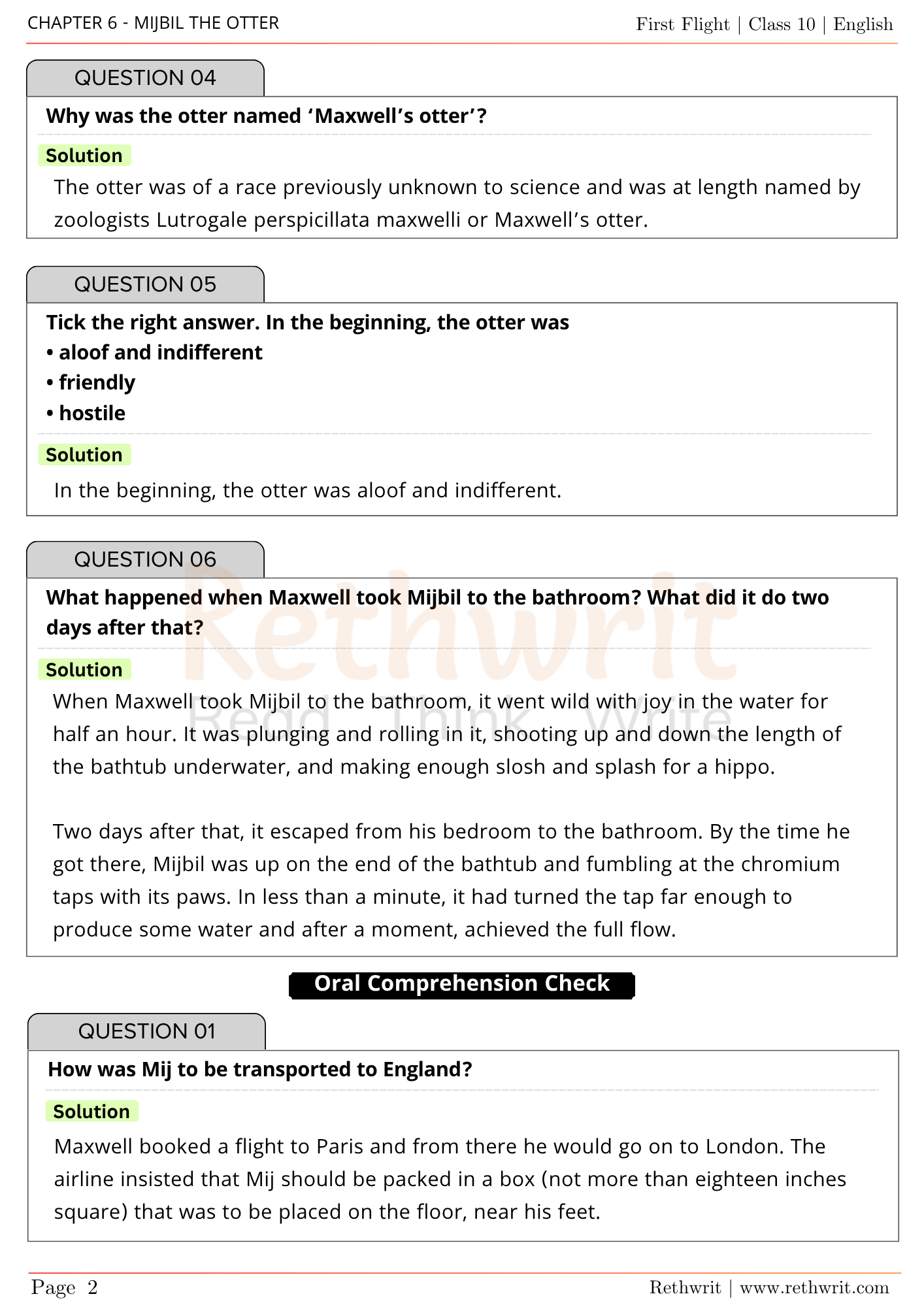 mijbil the otter question answer