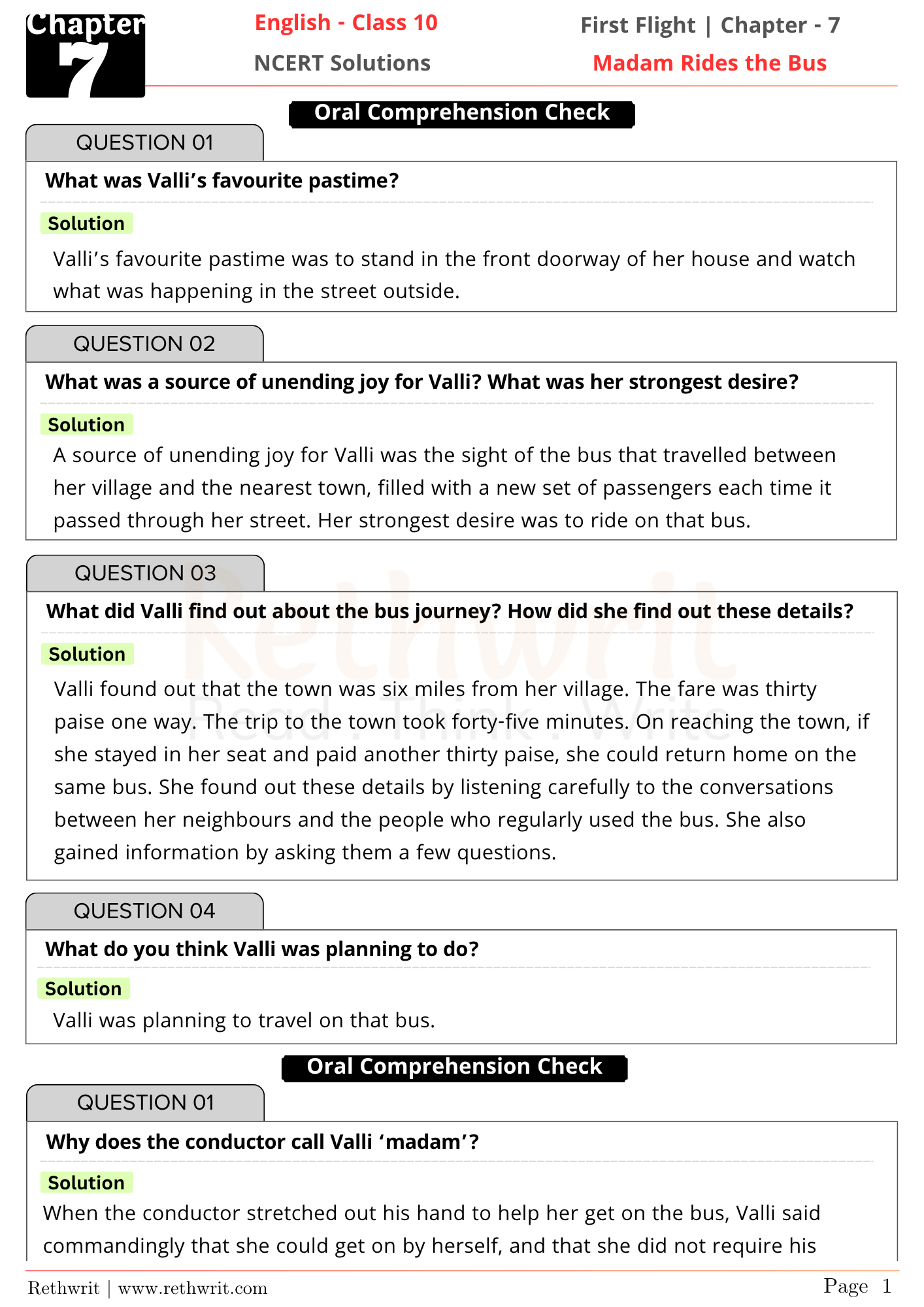 madam rides the bus question answer