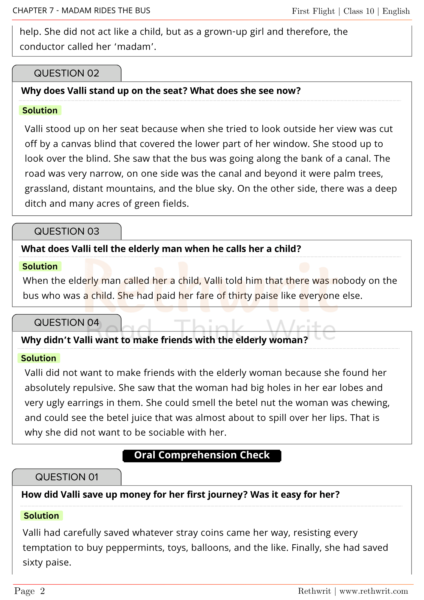 madam rides the bus question answer