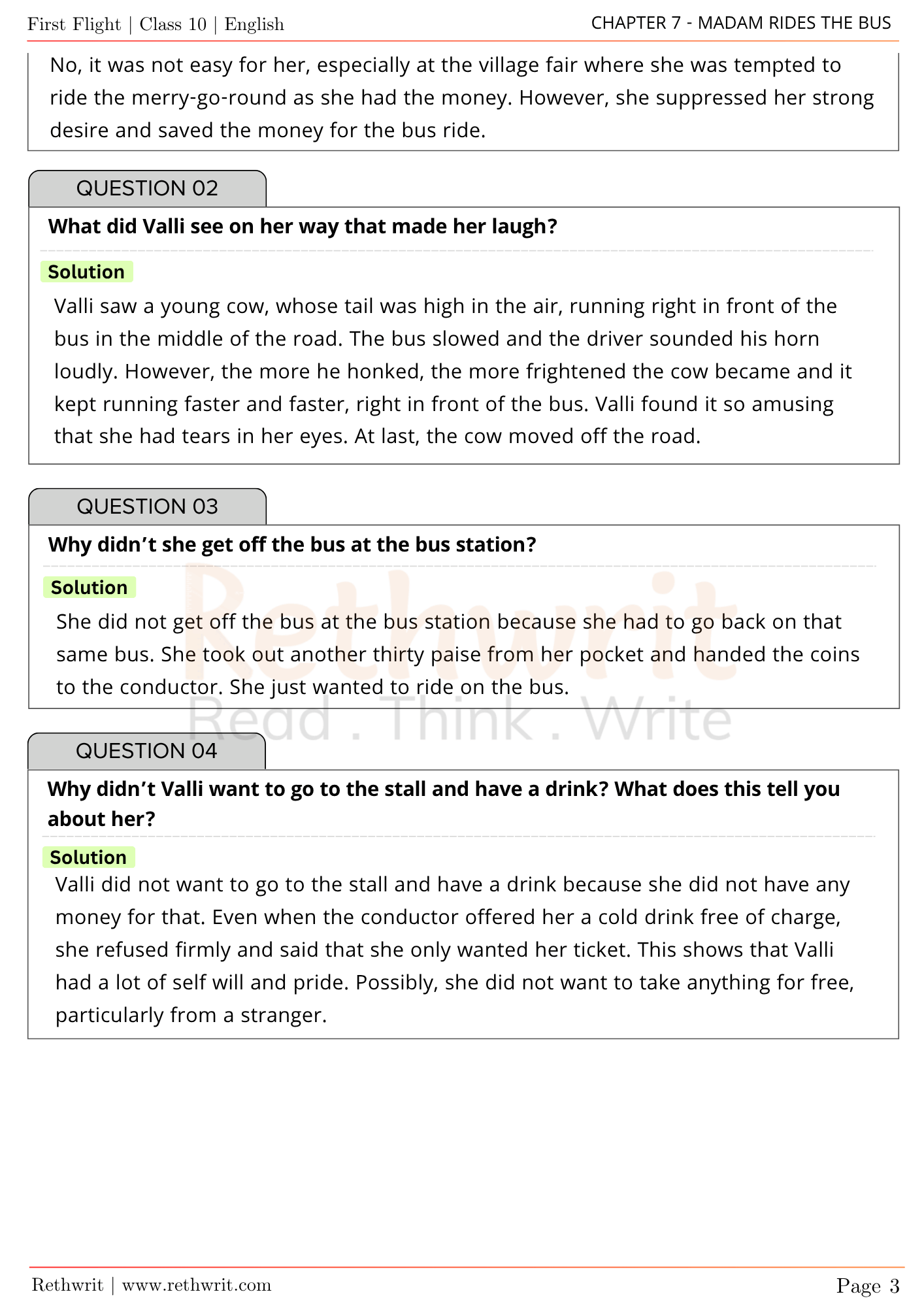 madam rides the bus question answer
