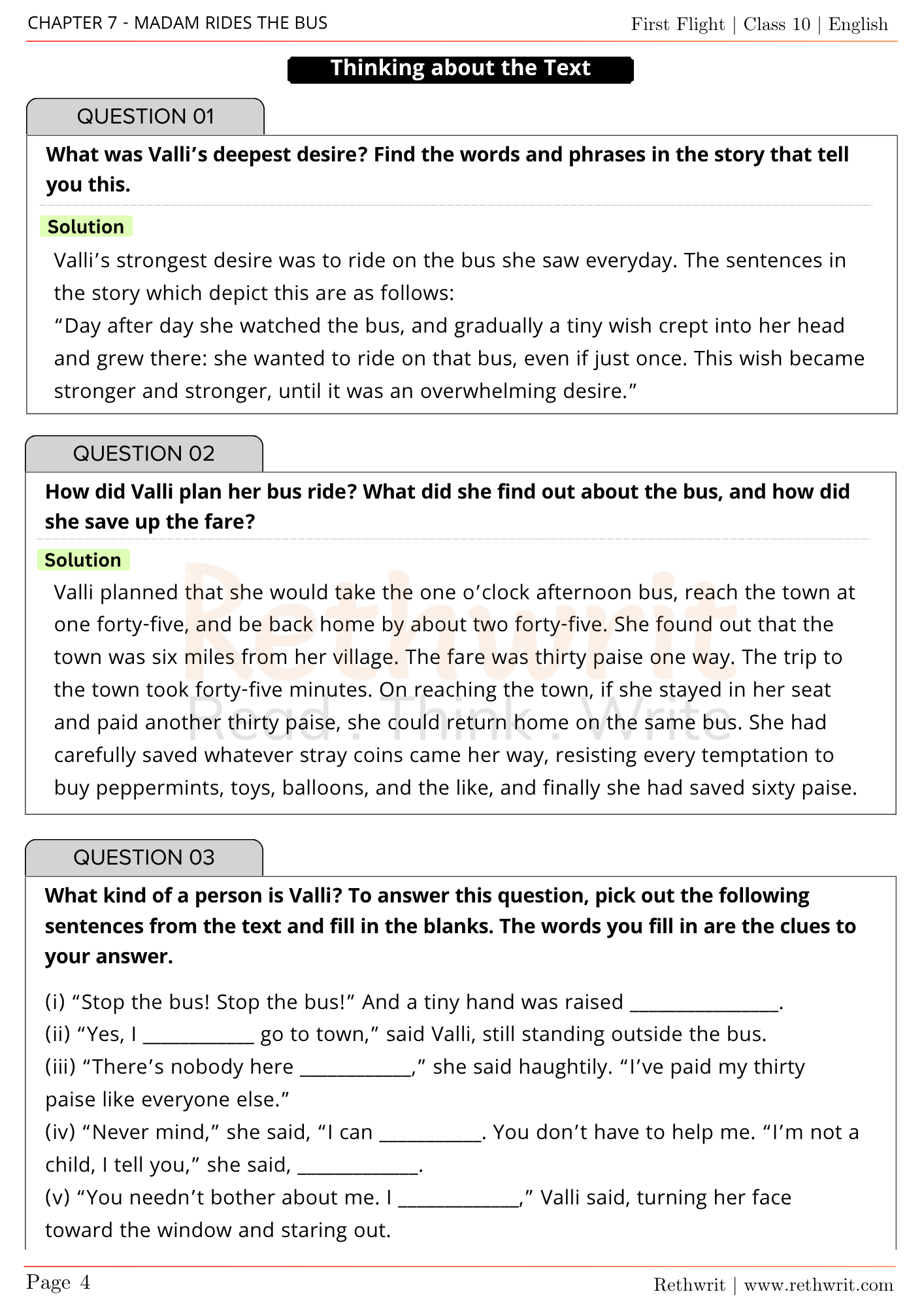 madam rides the bus question answer