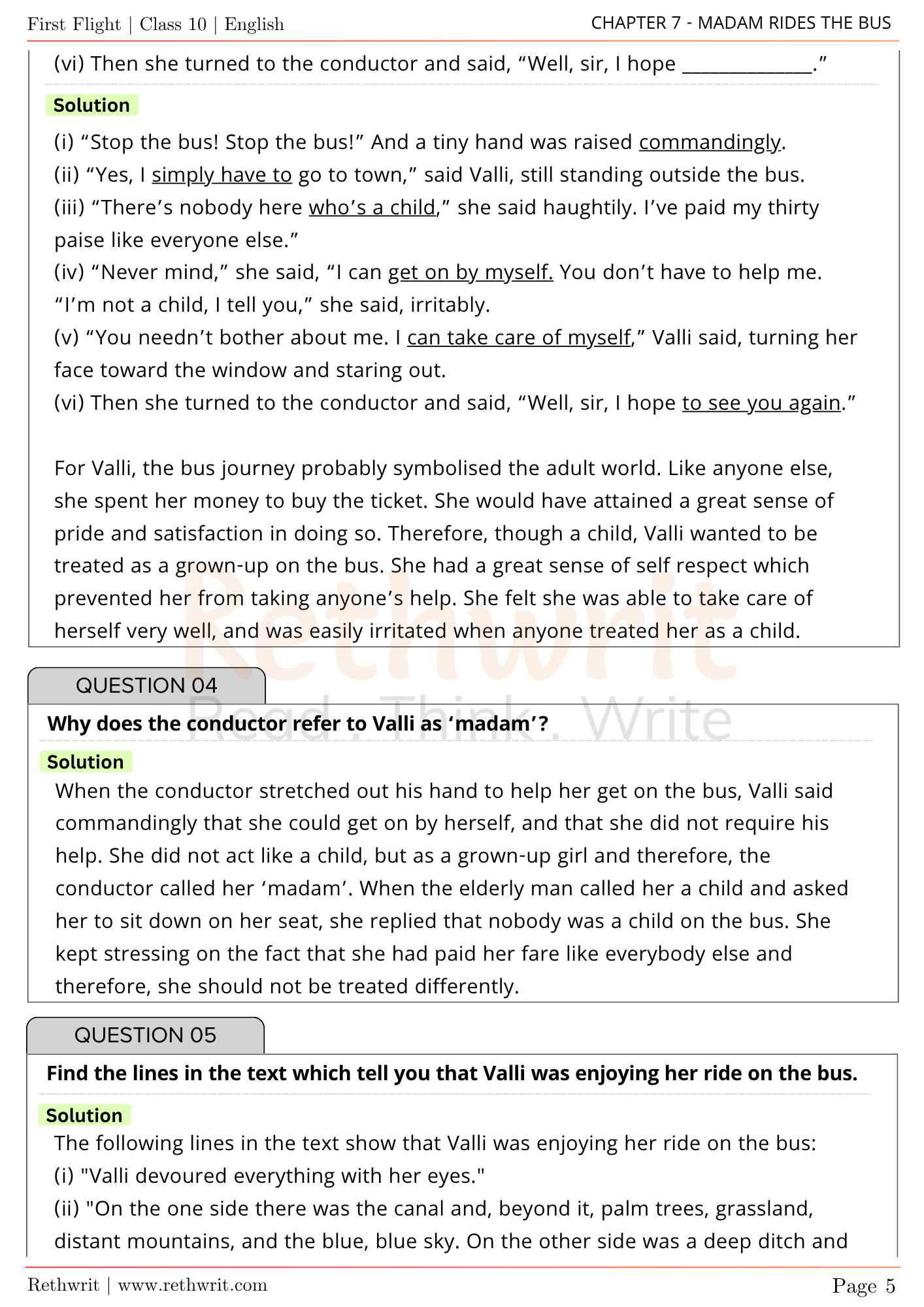 madam rides the bus question answer