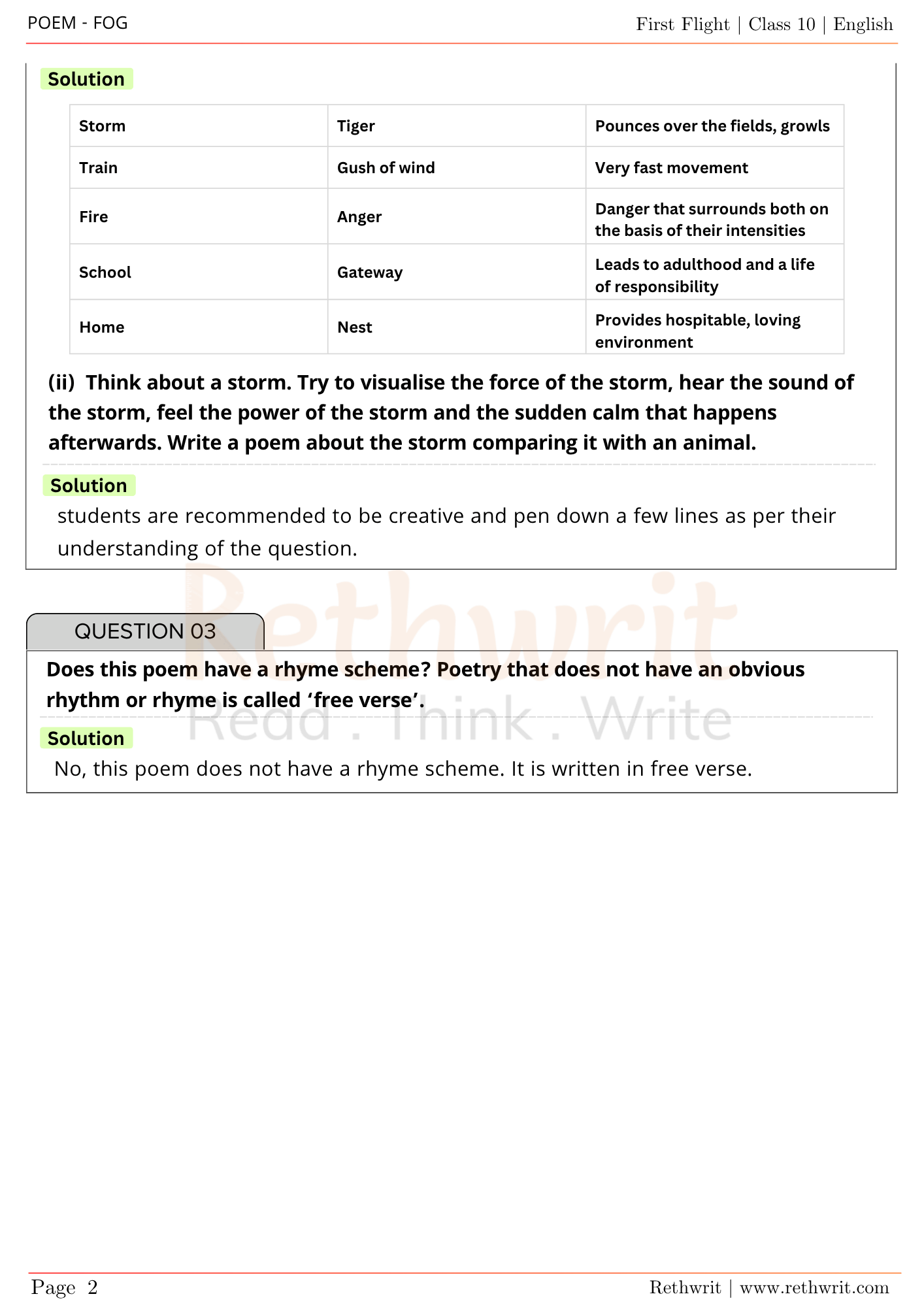 fog poem class 10 questions and answers
