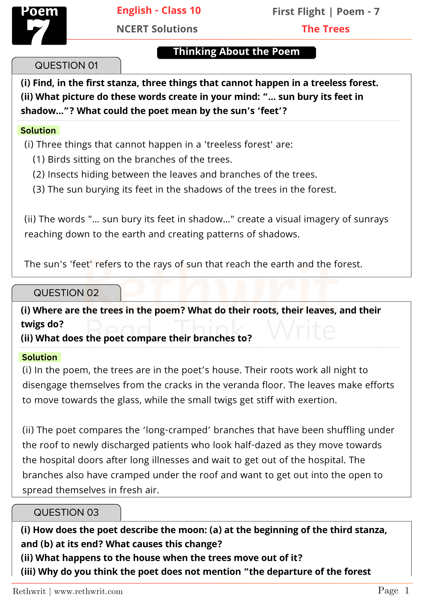 the trees class 10 questions and answers