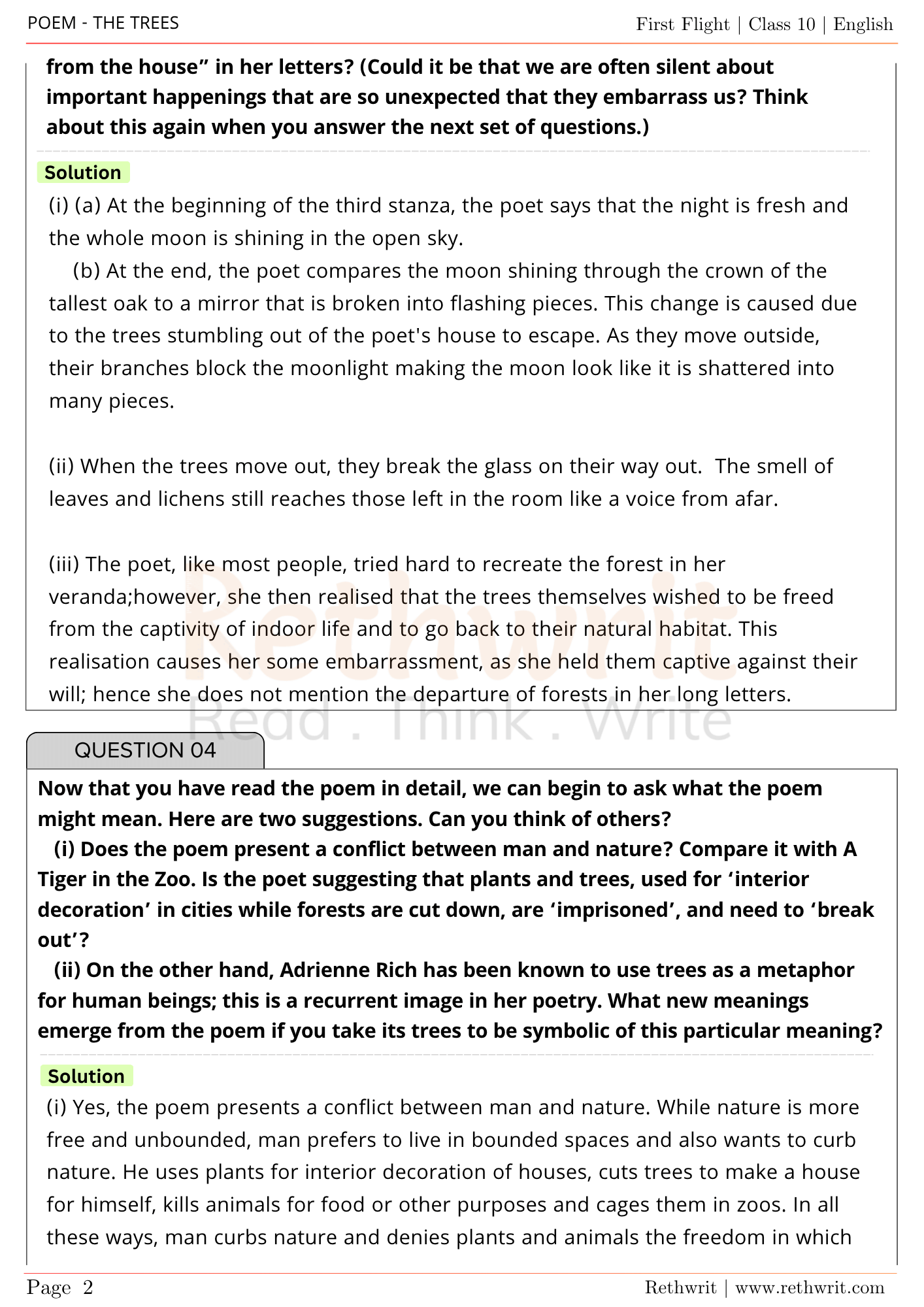 the trees class 10 questions and answers