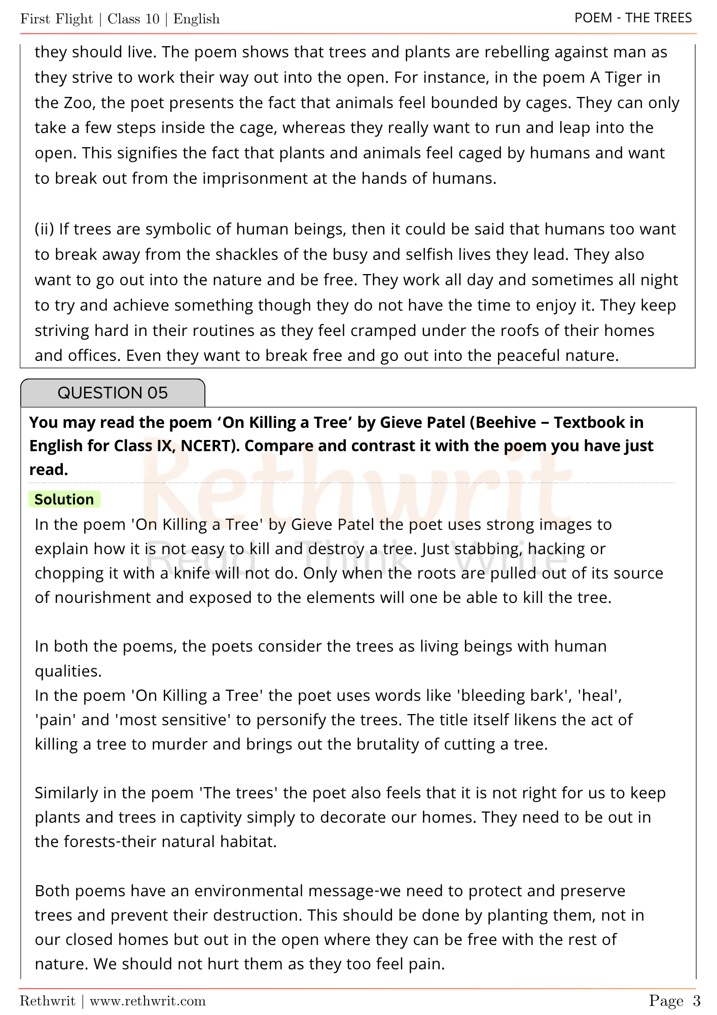the trees class 10 questions and answers