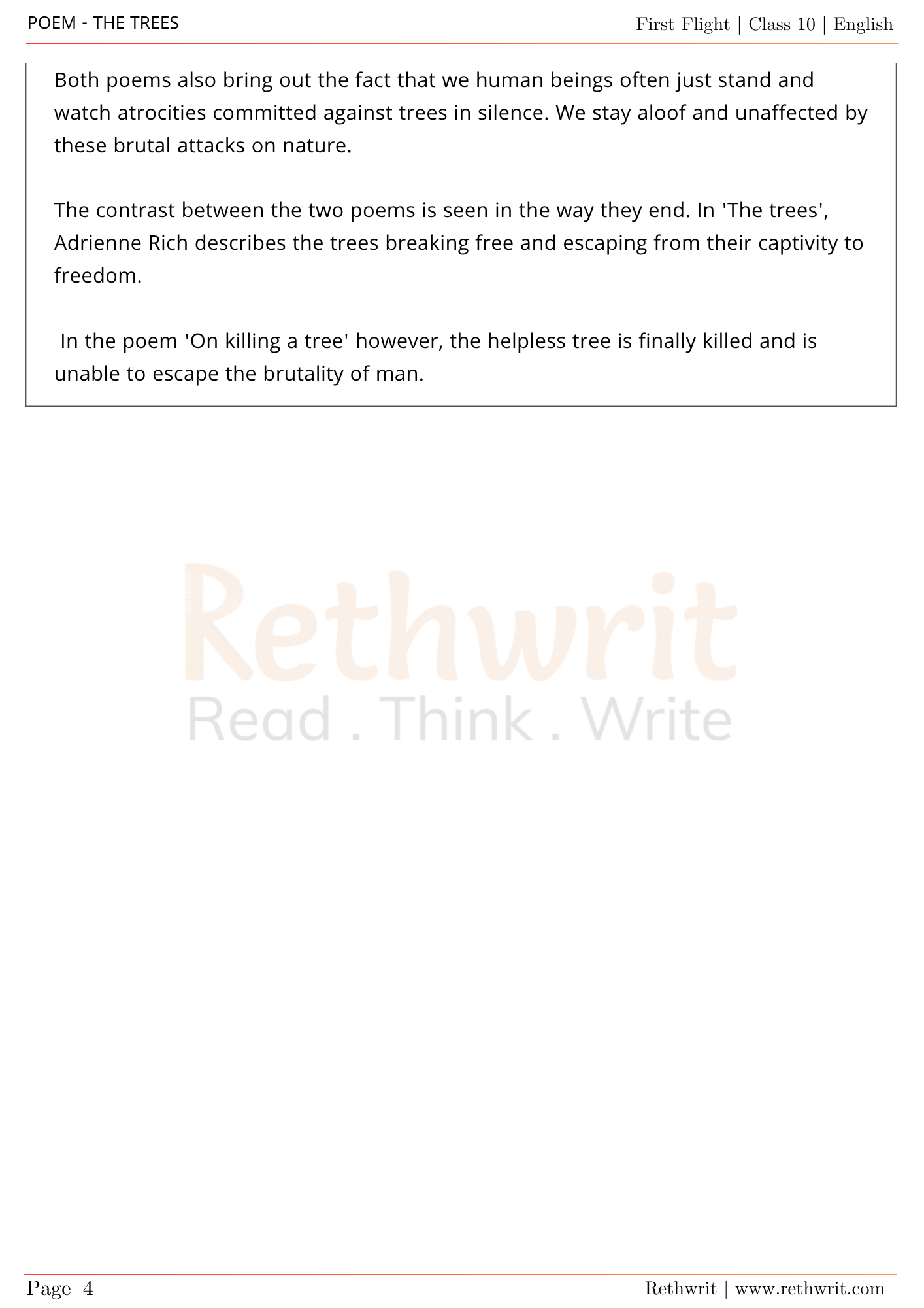 the trees class 10 questions and answers