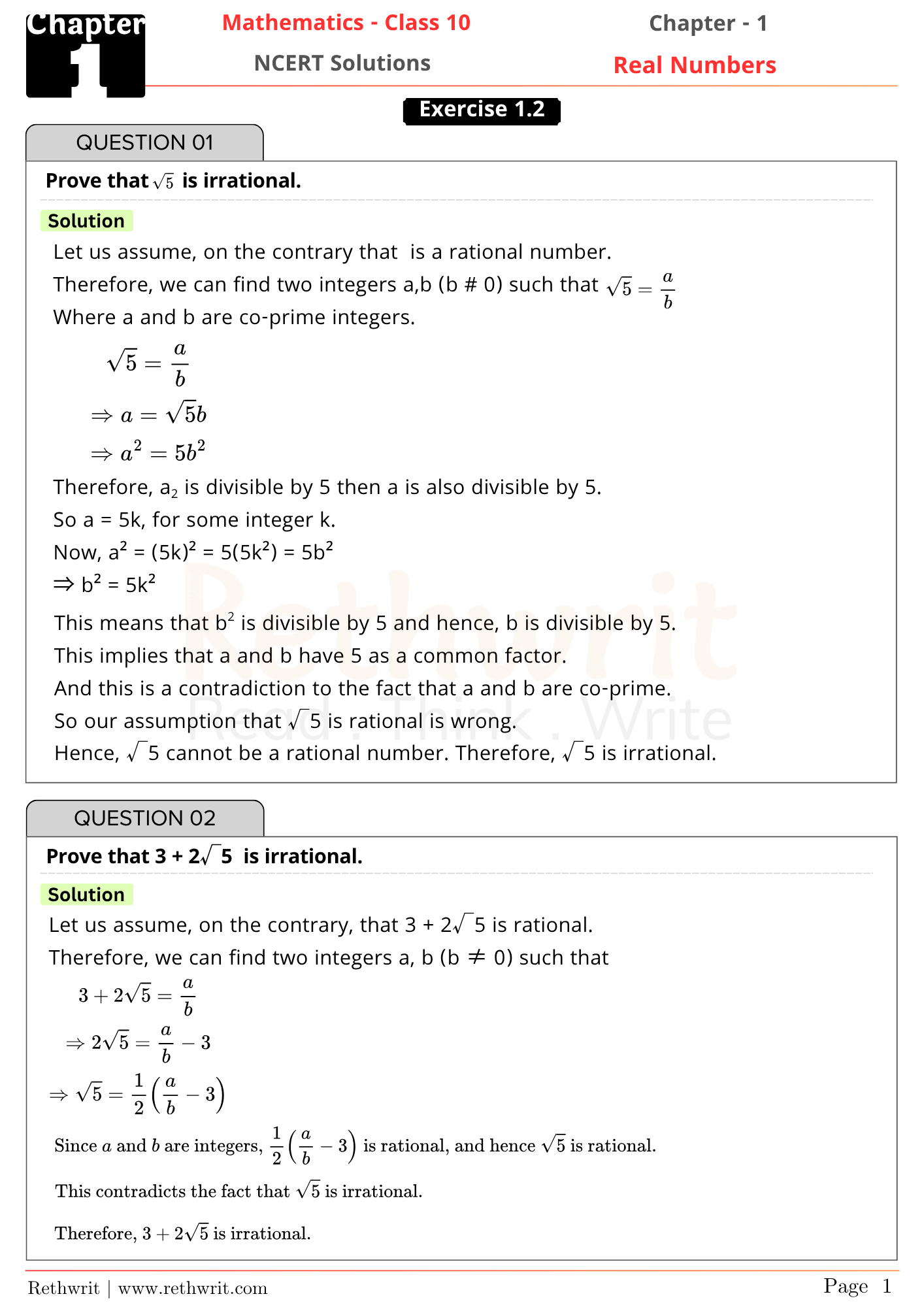 ex 1.2 class 10th real numbers