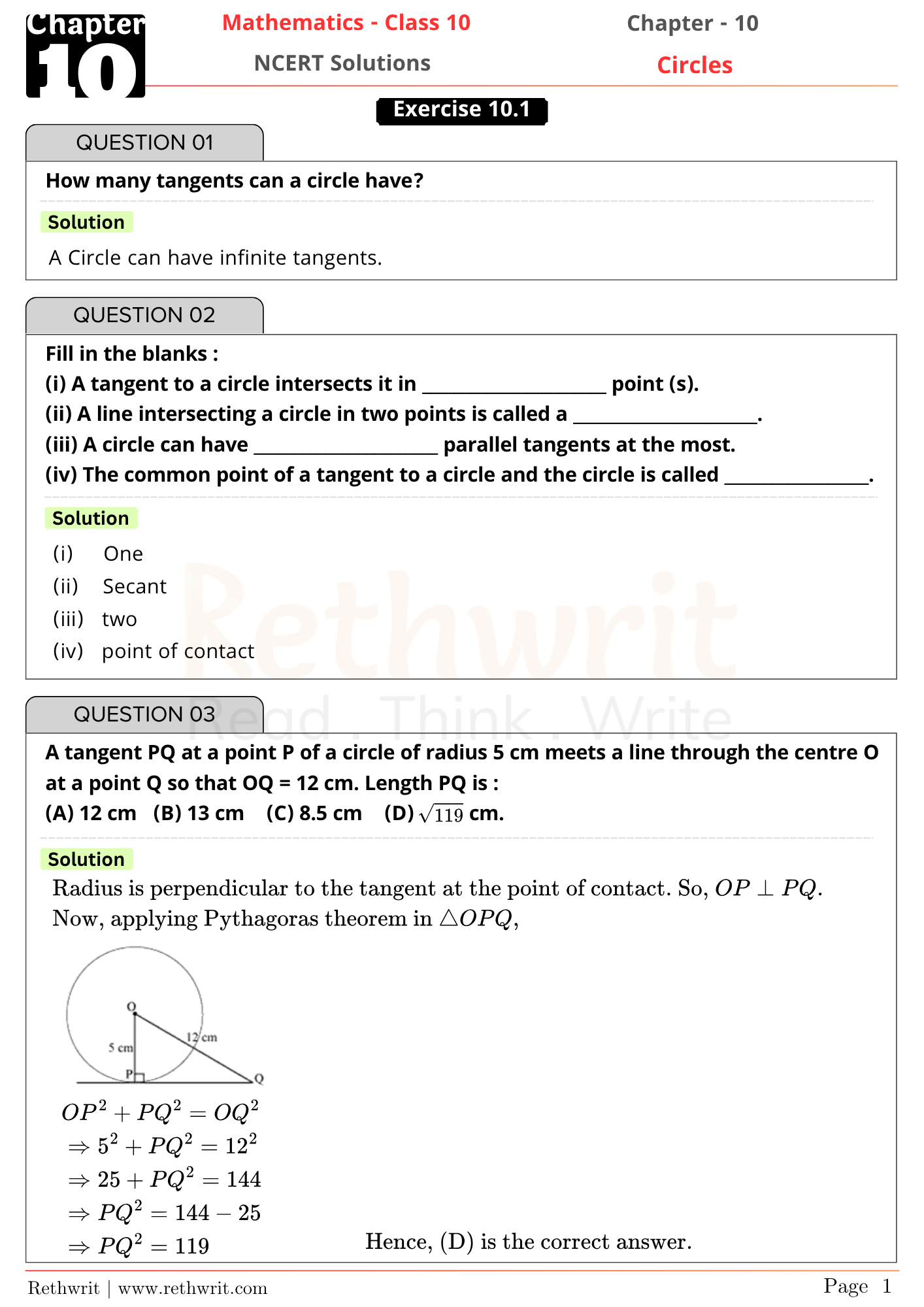 circles class 10 ncert solutions
