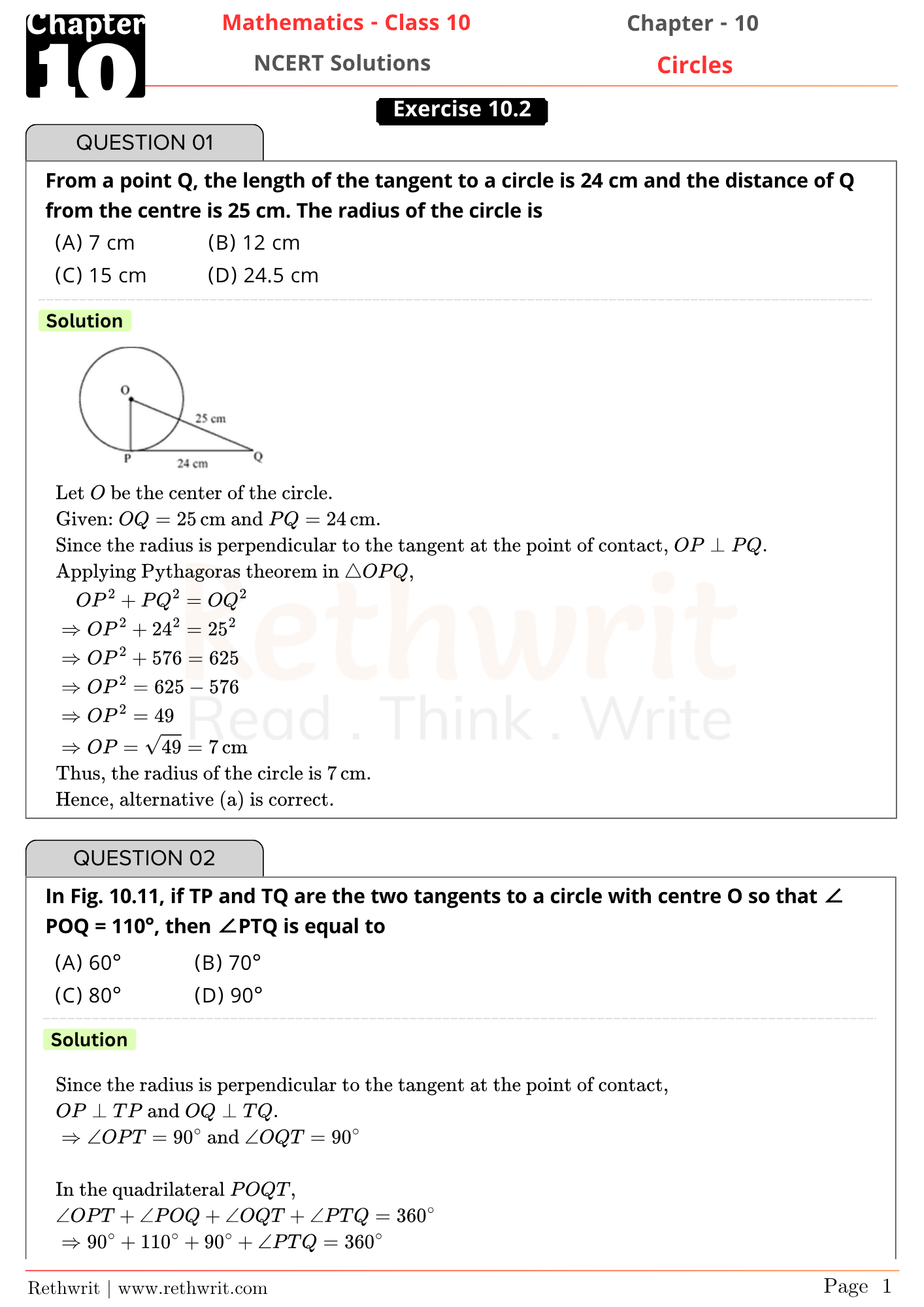 circles class 10 ncert solutions ex 10.2