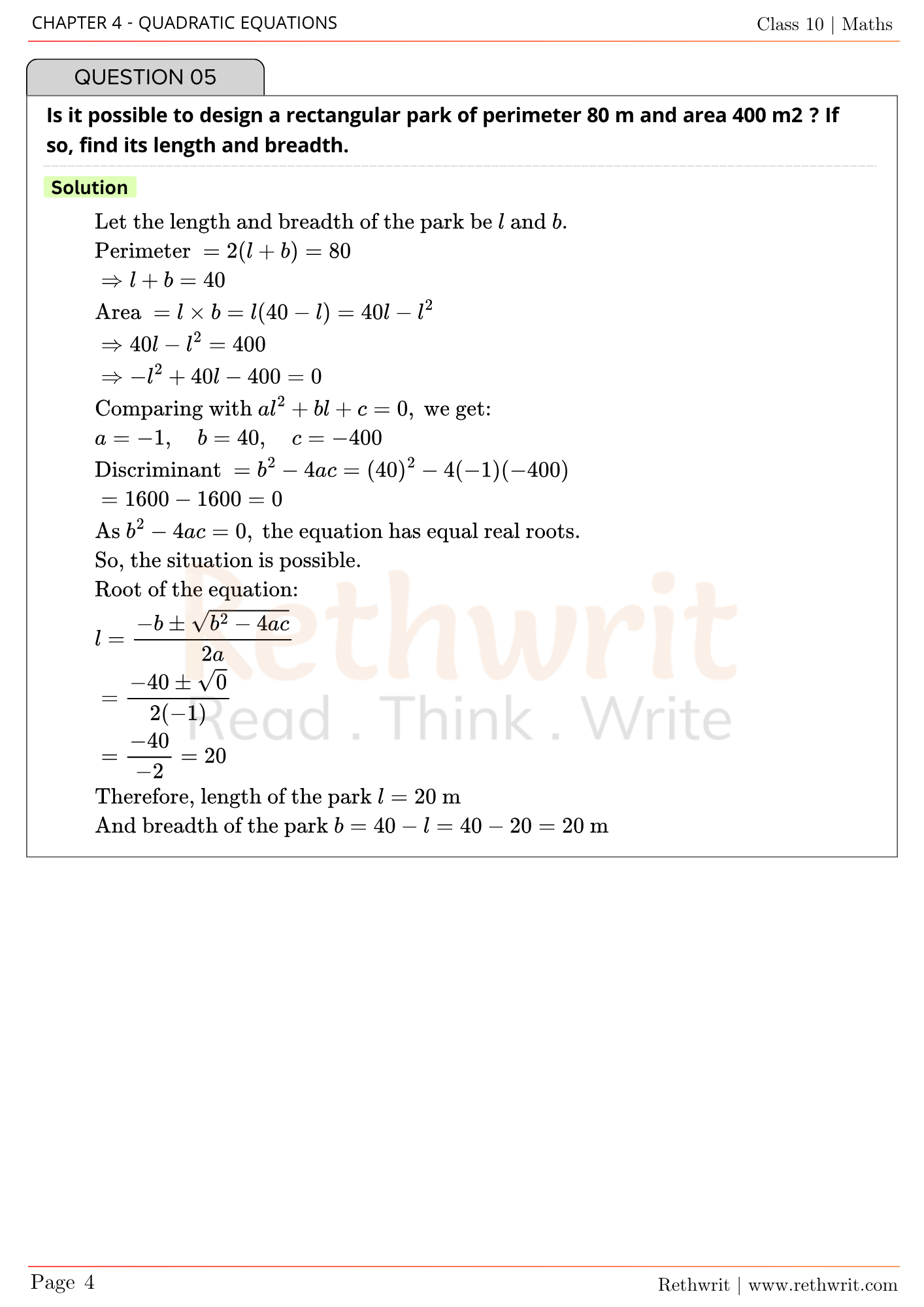 quadratic equation class 10 Ex 4.3
